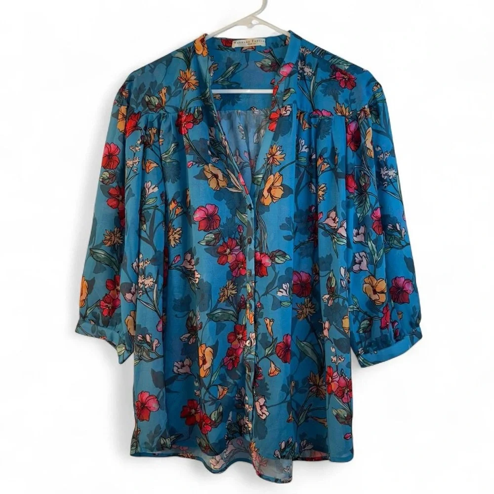 Vibrant Floral Blue Blouse - Picture 2 of 8